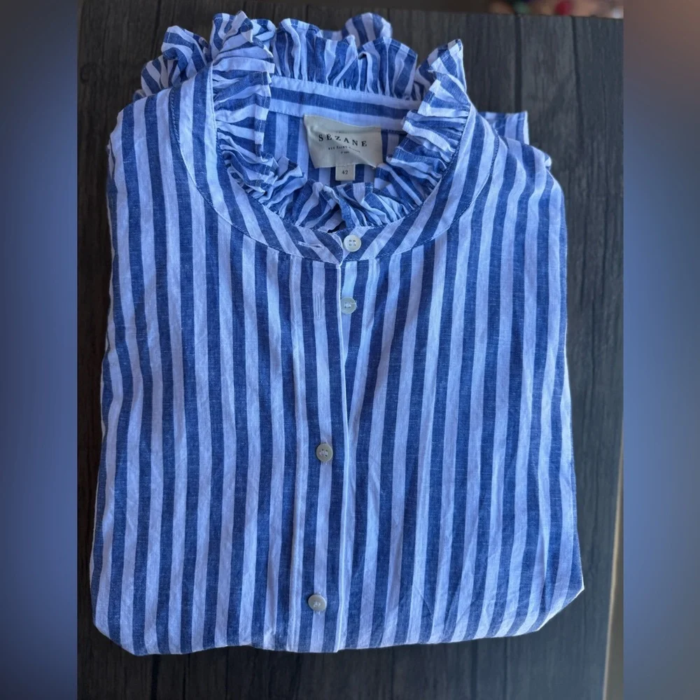 Sezane Erine Blue Stripes Women's Top Size 42 - Picture 8 of 12